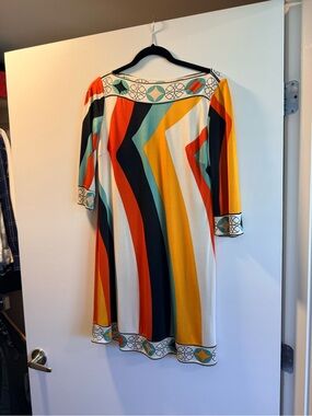 Pucci inspired vintage  Geometric Midi Dress - White/Yellow/Orange